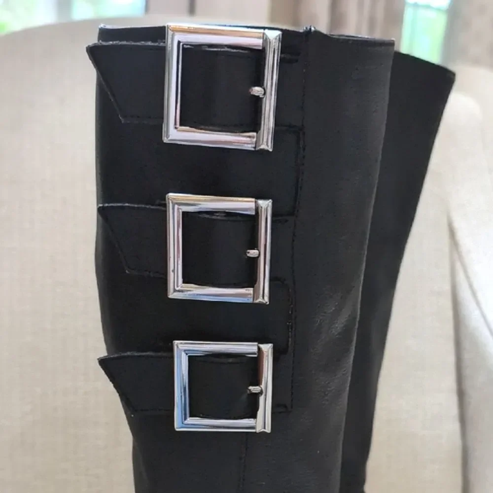 Schutz Luccia Buckle Black Graxo Leather Women's Boot Moto Grunge Punk Casual
